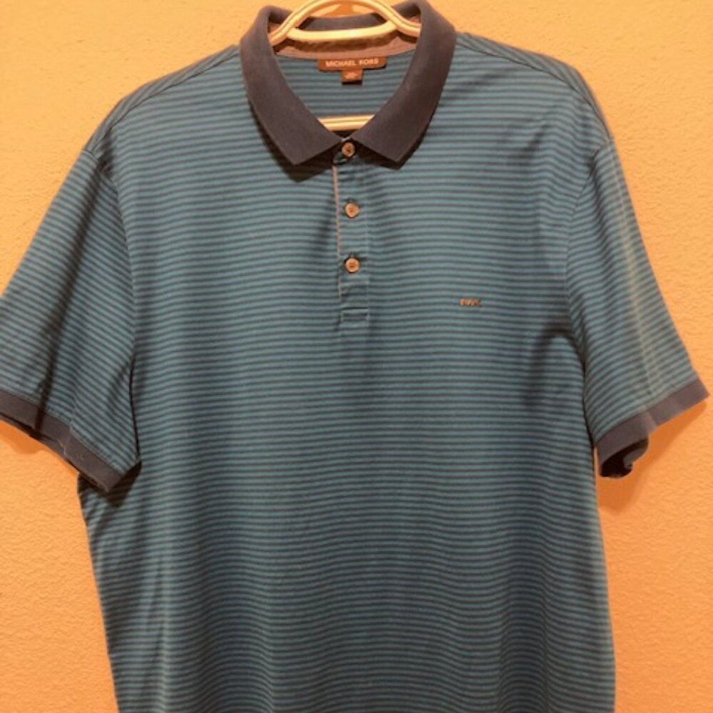 Michael Kors Men's Blue/Blue green Striped Polo Shirt XXL